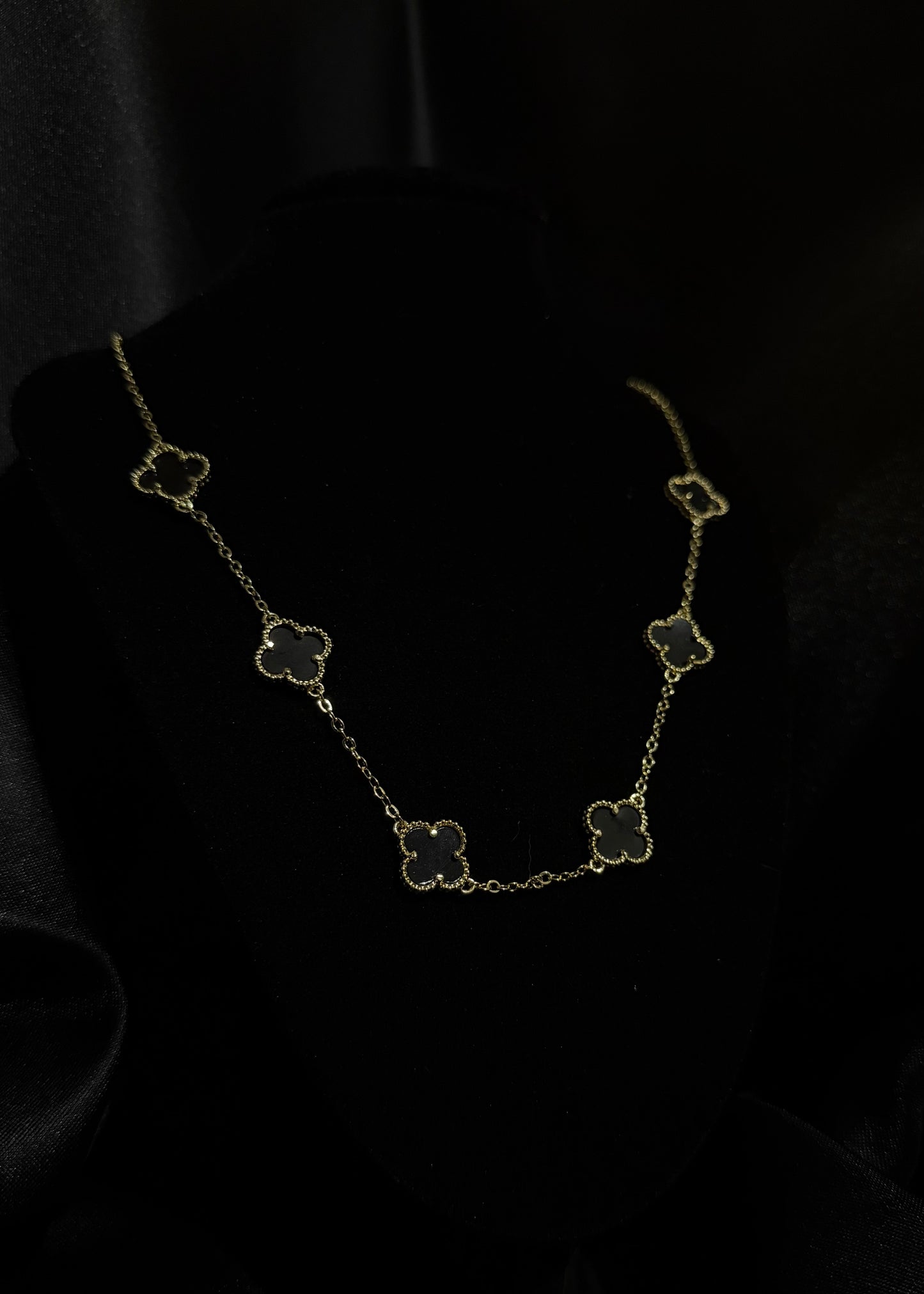 The "Alhambra" Clover Station Necklace – 14K Gold Vermeil & Black Onyx