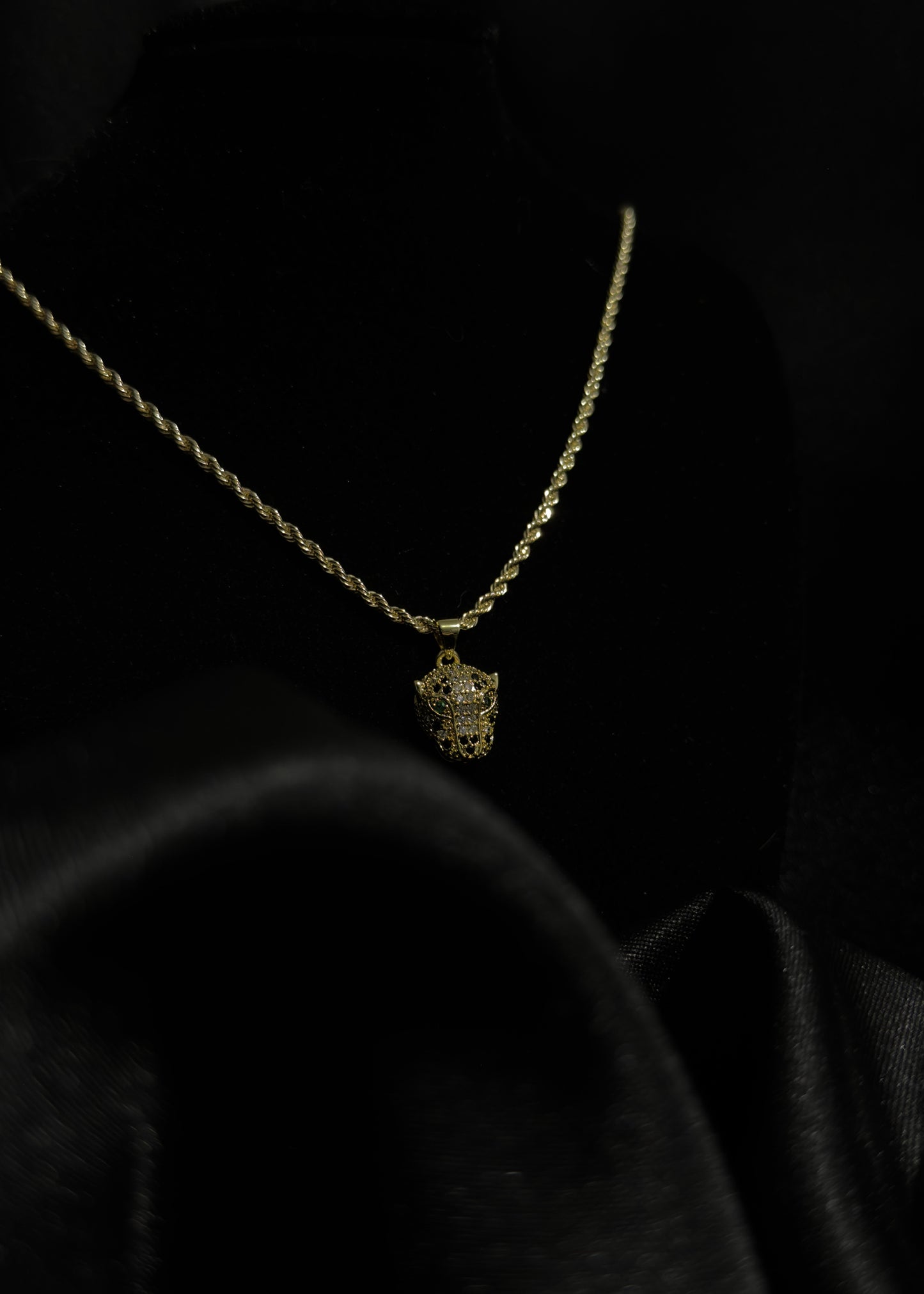 The "Emerald Jaguar" Set: 14K Gold Vermeil Solid Rope Chain with Panther Pendant